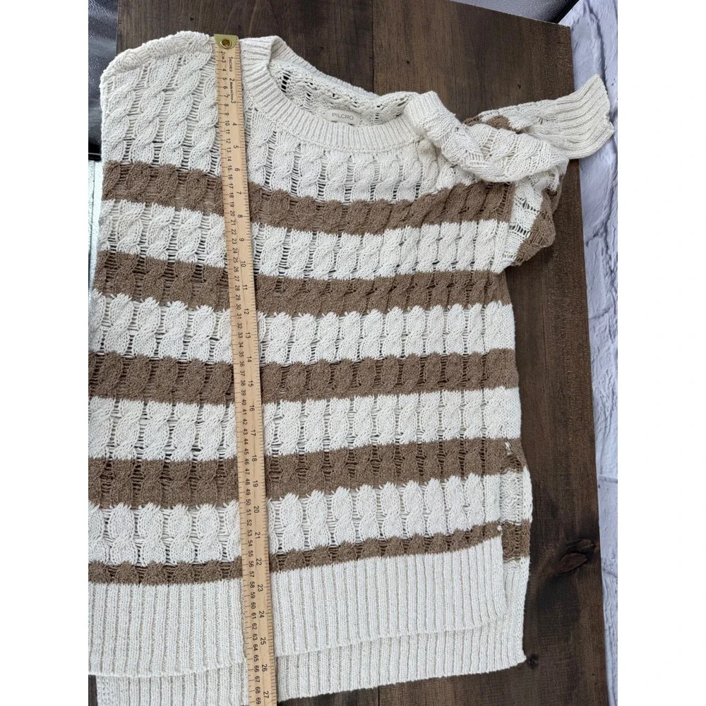Pilcro Anthropologie Womens XXS Striped‎ Cable Open Knit Pullover Sweater Brown